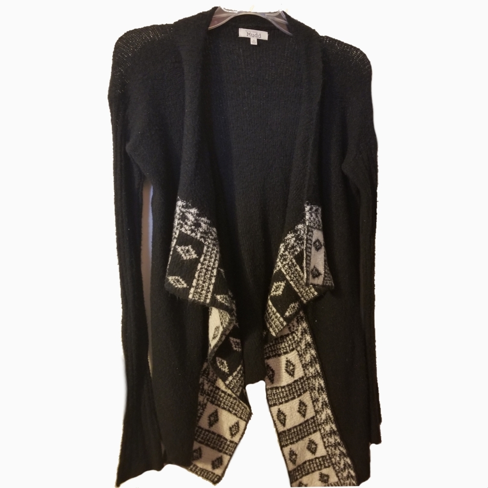 Mudd long sleeve open wrap draped boho black cream